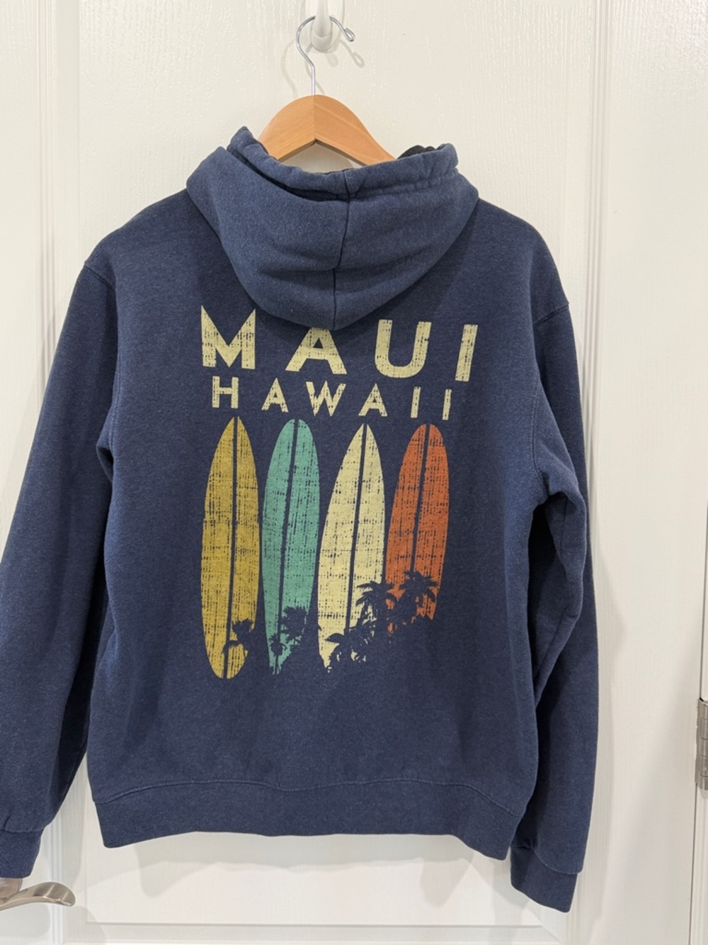 Maui Hawaii Graphic Hoodie - Navy with Surfboard Print  medium